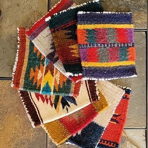 Coaster Set of 8 Aztec Blanket Hand Woven Wool Home Decor